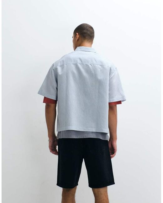 ASOS Blue Boxy Oversized Stripe Shirt With Front Print for men