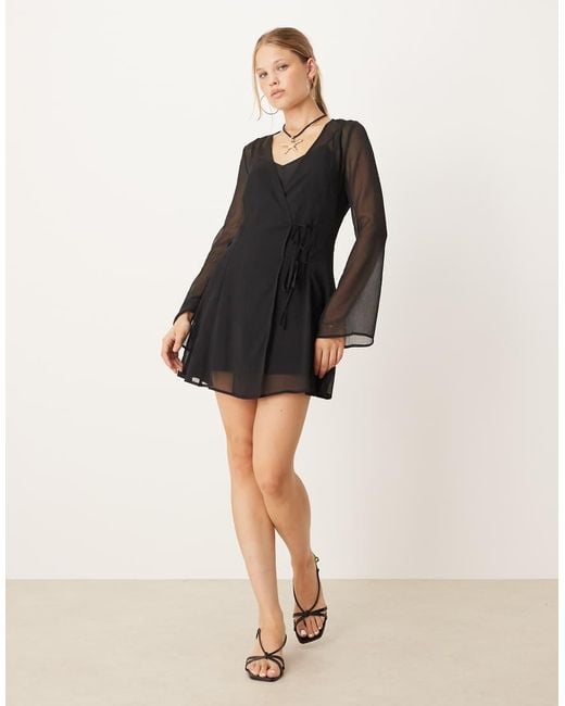 ASOS Black Wrap Mini Dress With Ties