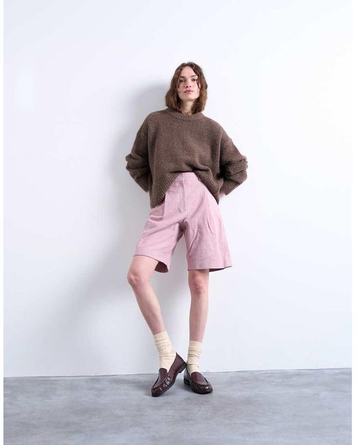 TOPSHOP Pink Premium Real Suede Longline Shorts