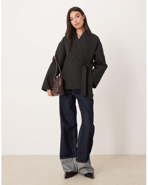 Aware Black Quilted Clean Wrap Tie Side Jacket