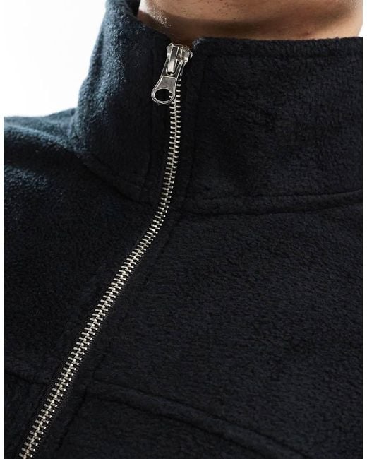 ASOS Black Cropped Fleece Track Jacket for men
