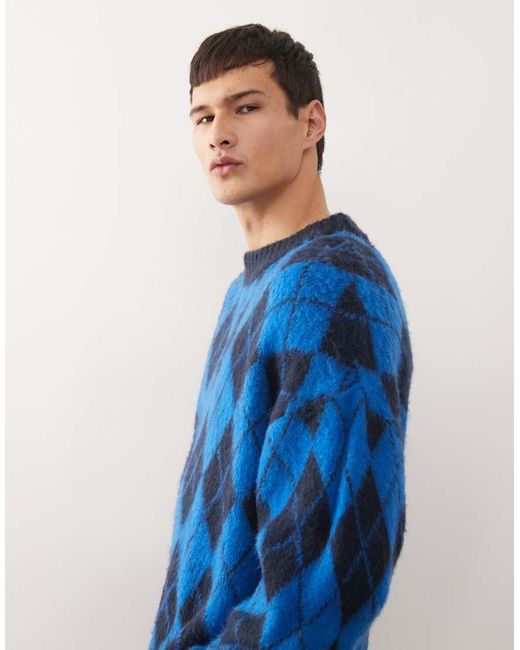 Collusion Blue Argyle Knitted Sweat for men