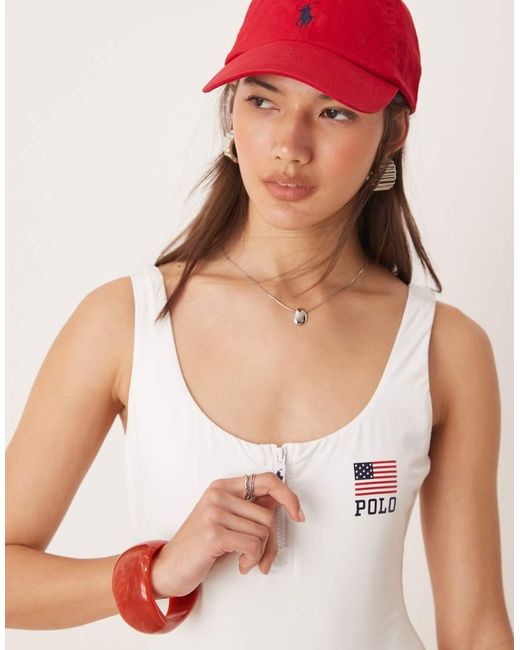 Polo Ralph Lauren Natural Americana Zipper Scoop Tank Swimsuit