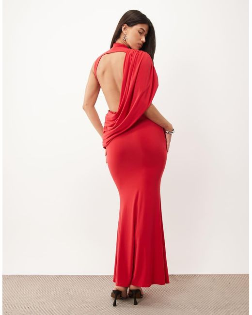 ASOS Red Backless Drape Sleeveless Maxi Dress