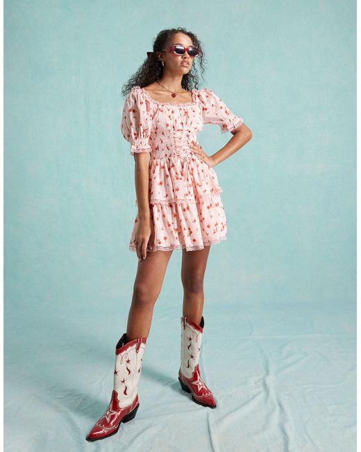 Miss Selfridge Pink Mini Tiered Corset Dress