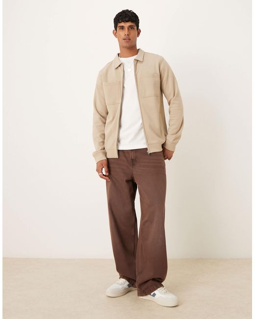 Threadbare – langärmlige hemdjacke aus baumwollmix in Natural für Herren