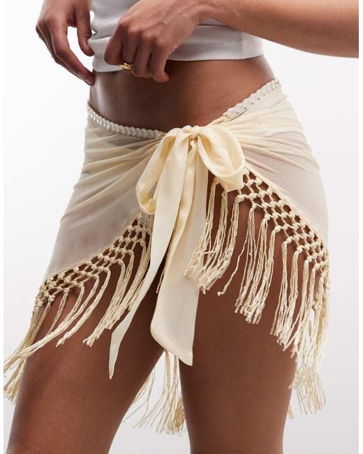 Reclaimed Vintage Multicolor Beach Wrap Skirt With Fringing And Pearl Buttons