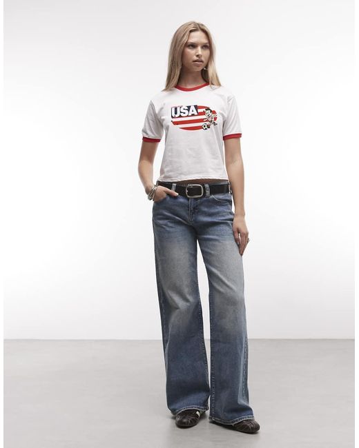PRNT White Usa Cartoon Football Graphic Ringer T-Shirt