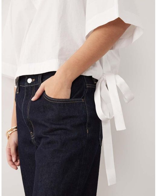 ARKET White Short Sleeve V-neck Blouse