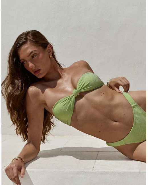 The Frolic Green Exclusive Glitter High Leg Ruched Side Detail Bikini Bottoms Co-ord