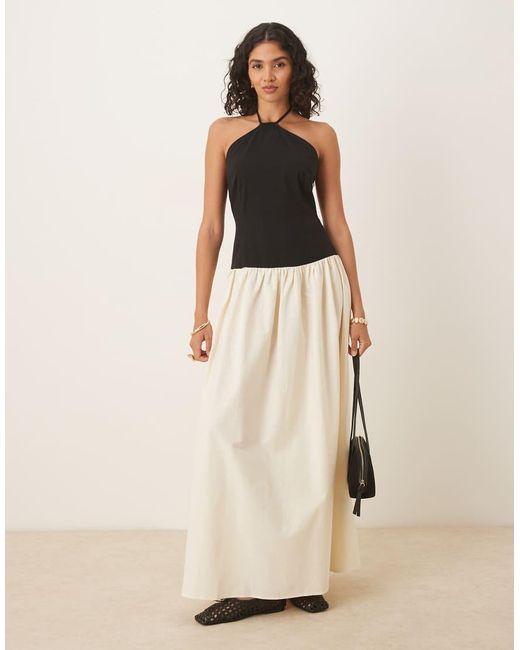 ASOS Natural Halter Neck Dropped Waist Maxi