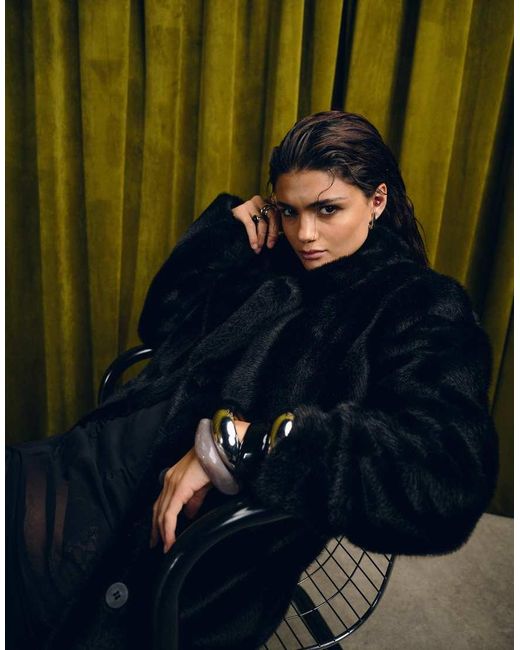 ASOS Green Longline Faux Fur Car Coat