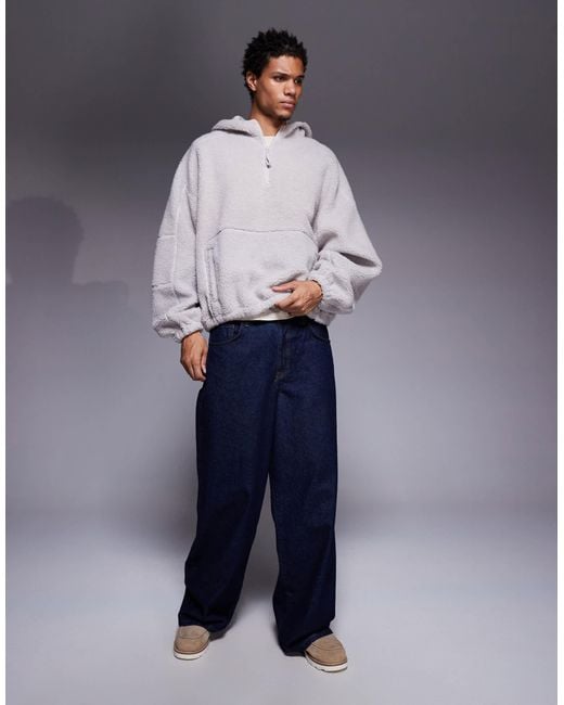 Sweat à capuche ultra oversize en polaire avec col cheminée zippé ASOS pour homme en coloris Gray