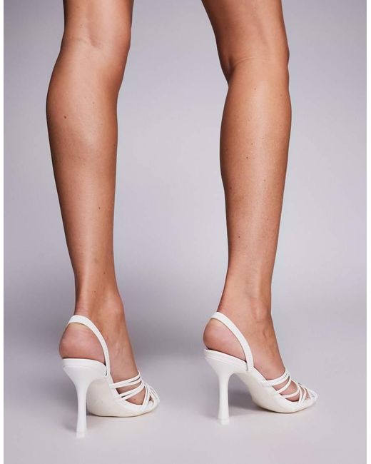Public Desire White Scarlett Multi Strap Heeled Mule Sandal