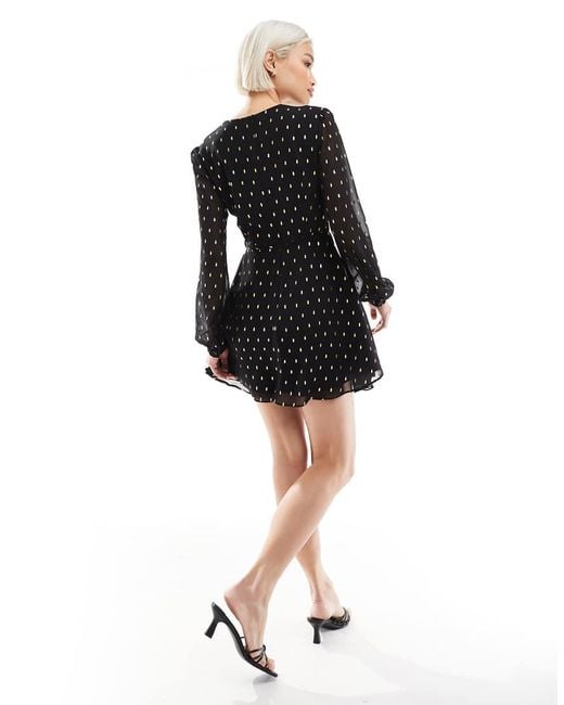 Glamorous Black V-Neck Mini Dress With Waist Tie
