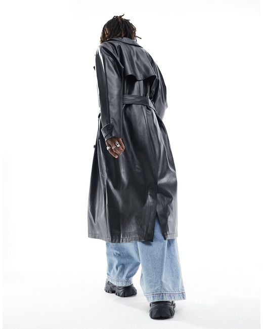 ASOS Oversized Faux Leather Trench Coat in Blue for Men Lyst