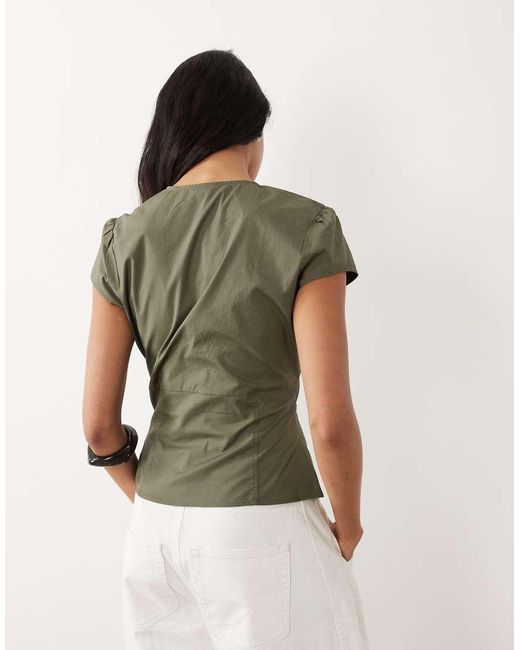 Gina Tricot Green Cinched Waist Short Sleeve Blouse