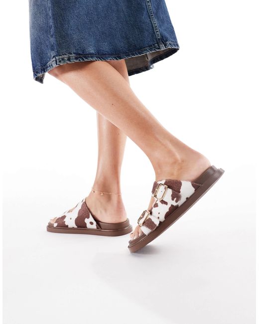 London Rebel Blue Double Buckle Detail Sandals