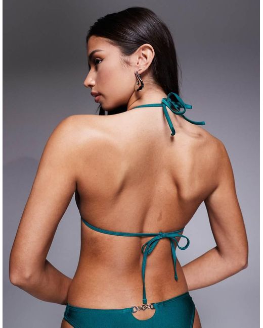 ASOS Blue Nicole Molded Triangle Bikini Top With 90s Micro Trim And Removable Push Up Pads