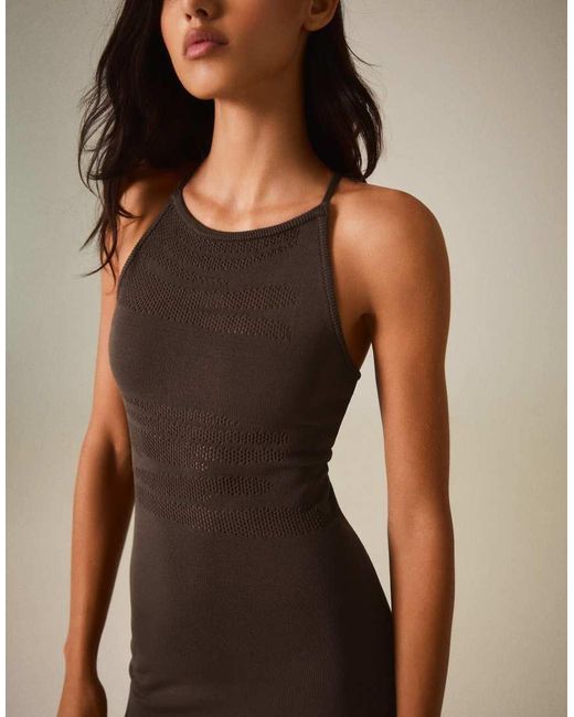 Bershka Natural Open-back Midi Dress