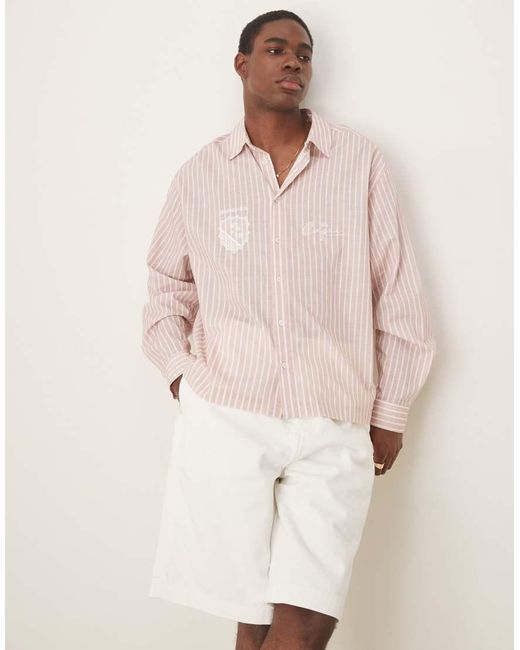 Camicia Effetto Lino A Righe Con Ricamo di ASOS in Natural da Uomo