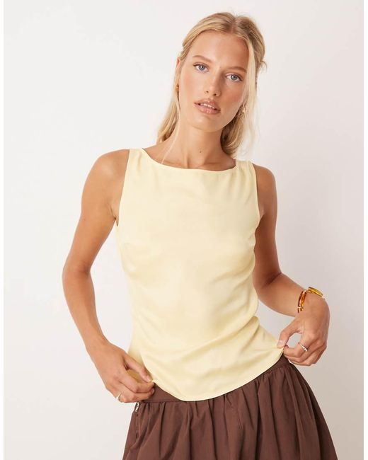 ASOS Natural Satin Tie Back Slash Neck Top