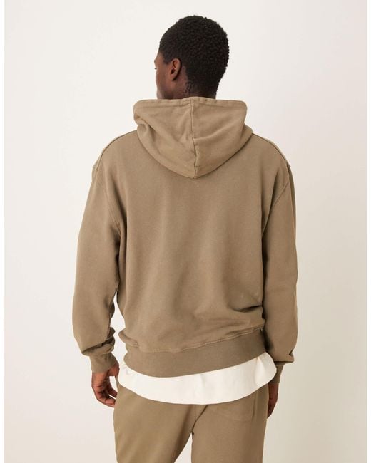 ASOS – schwerer, stückgefärbter kapuzenpullover in Natural für Herren