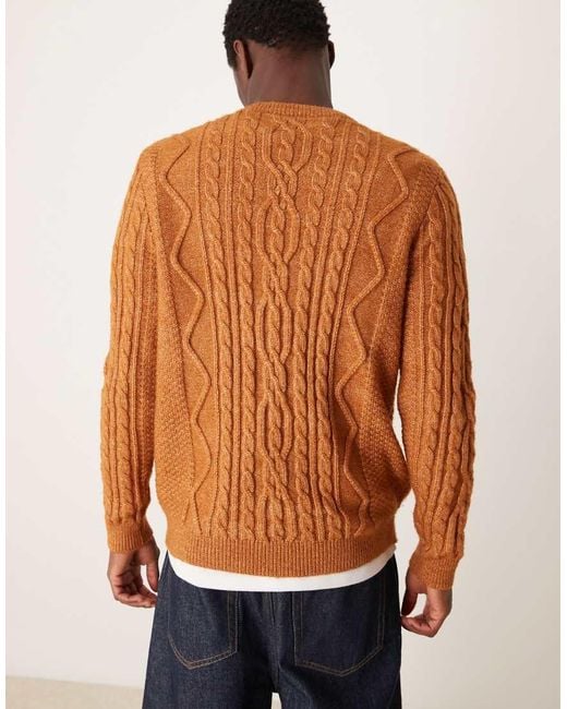 ASOS Brown Heavyweight Cable Knit Crew Neck Jumper for men