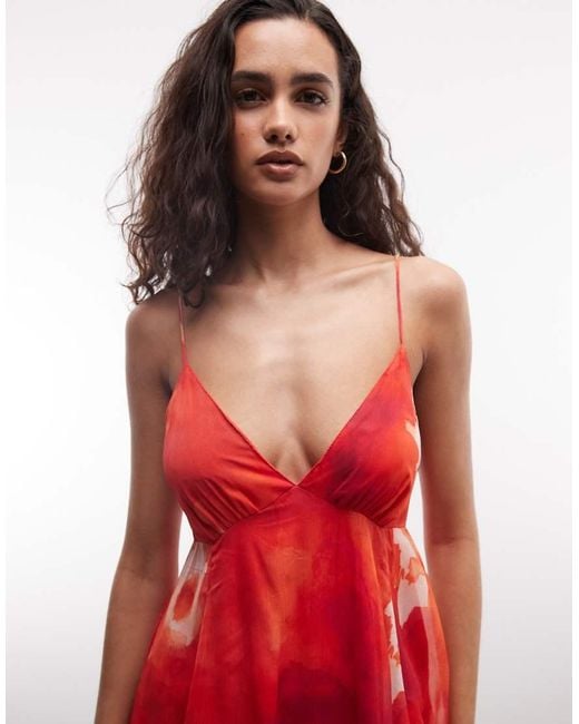 ONLY Red Abstract Floral Print Cami Mini Dress