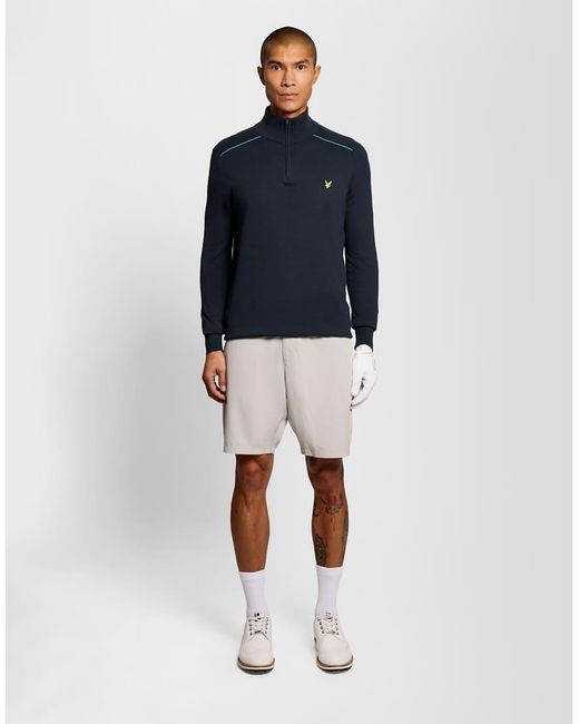 Lyle & Scott Blue Mid Knits Golf Tipped Quarter Zip Jumper for men