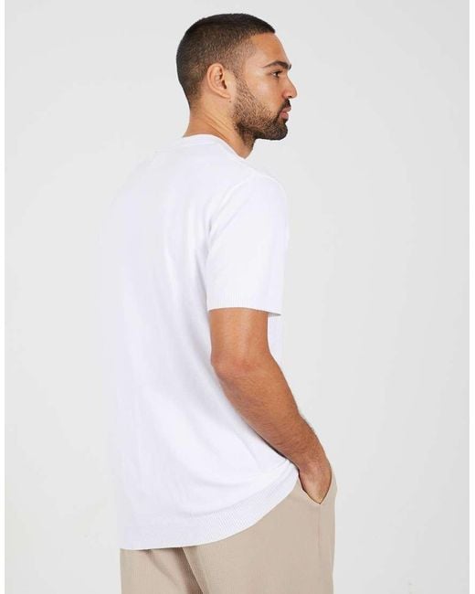 Brave Soul White Jacquard Knit Short Sleeve Polo Shirt for men