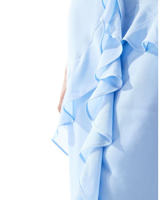 TFNC London Blue Tfnc Bridesmaids Tall Chiffon Halterneck Frill Maxi Dress