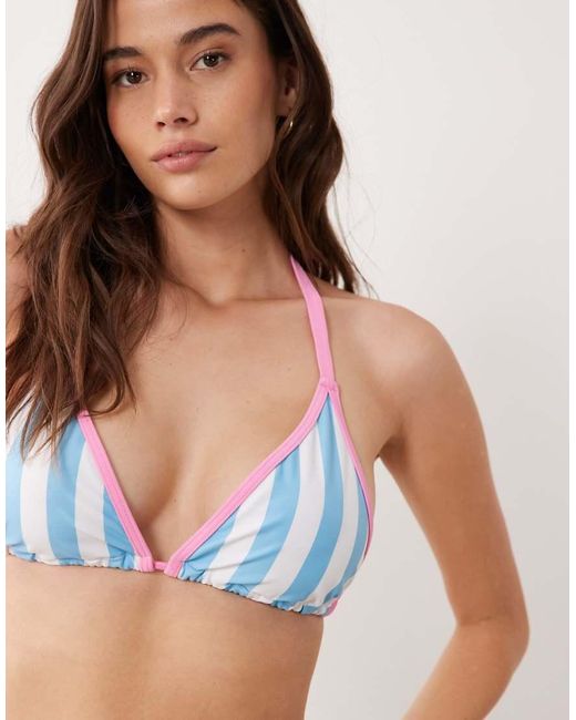 Peek & Beau Blue Apex Triangle Bikini Top With Contrast