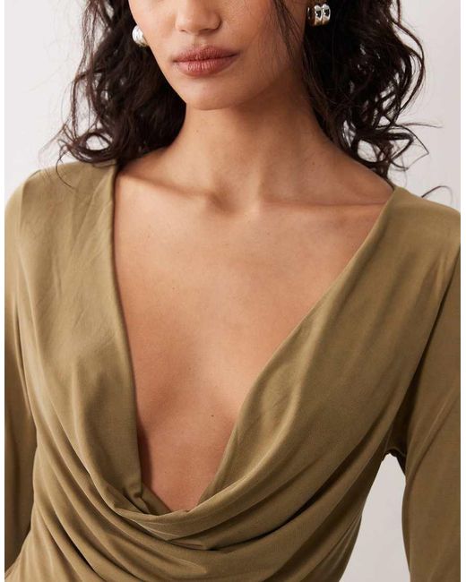 Motel Natural Adaya Long Sleeve Cowl Neck Cupro Top