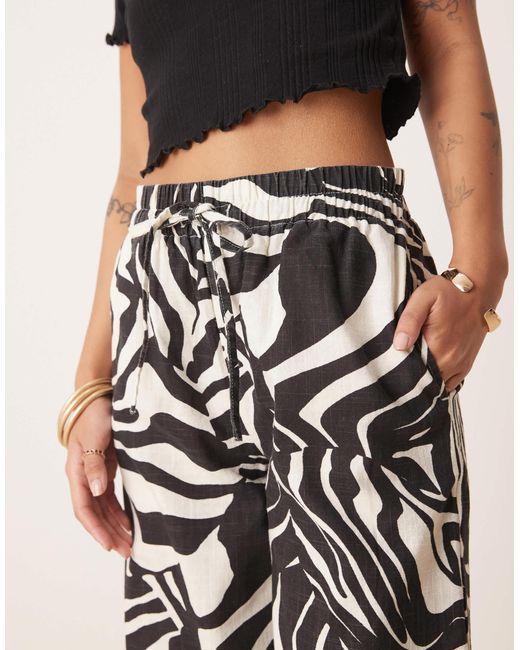 ASOS White Petite Linen Look Pull On Pants