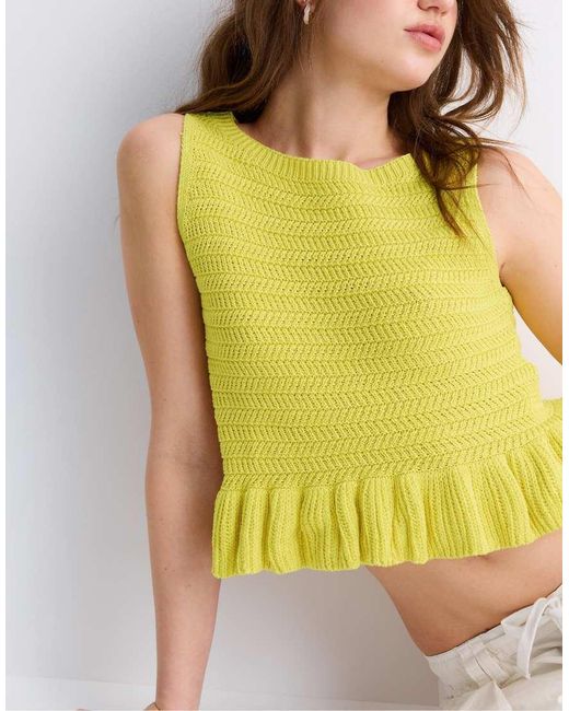 Stradivarius Yellow Knit Peplum Top