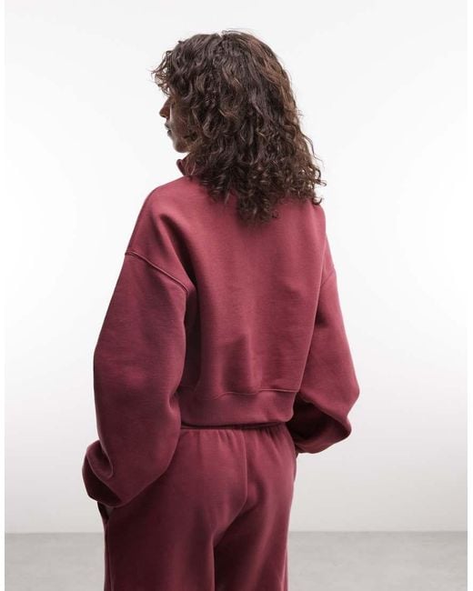 Nike Red Studio Fleece Mid-Weight Oversized Cropped Quarter Zip Sweat