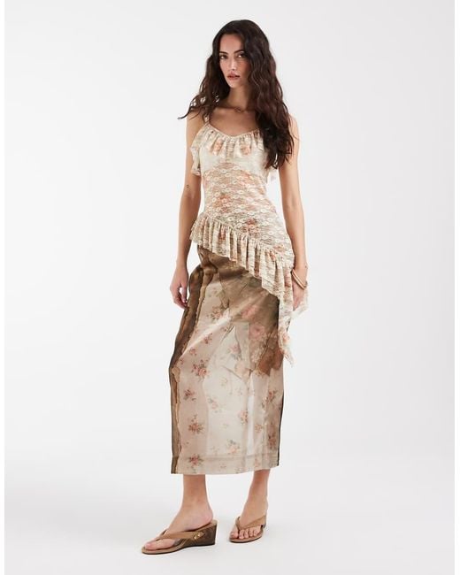 Muse Assembly Natural Printed Organza Maxi Skirt