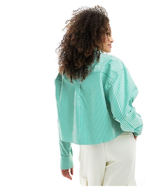French Connection Green Alissa Striped Cropped Shirt