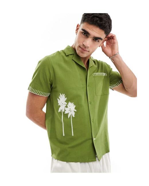 Another Influence – hemd aus leinenmix in Green für Herren