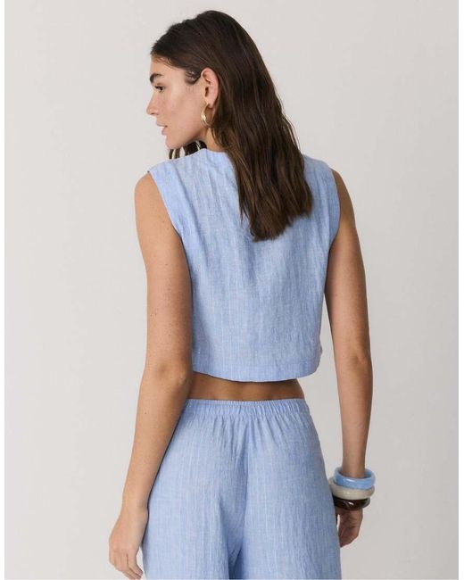 Stradivarius Blue Striped Rustic Round Neck Top