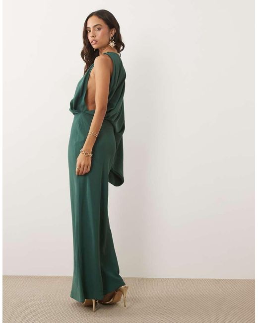 ASOS Green One Shoulder Drape Back Column Maxi Dress