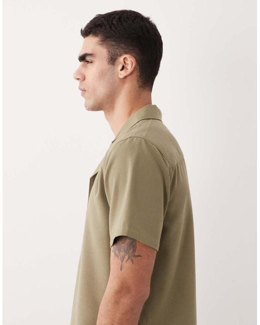 New Look Natural Linen Look Revere Shirt for men