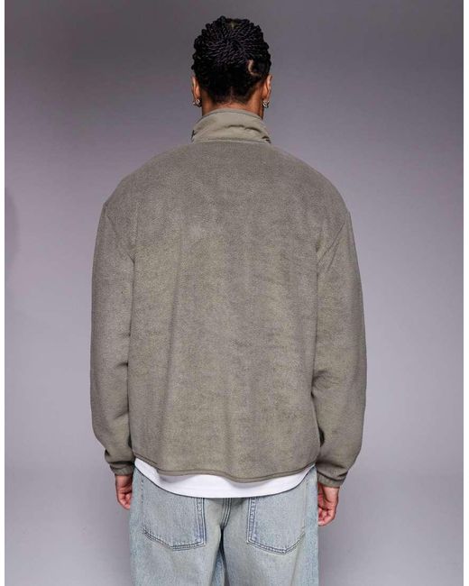 ASOS Oversized Fleece Jack Met Knoopsluiting En Nylon Inzetstuk in het Gray voor heren