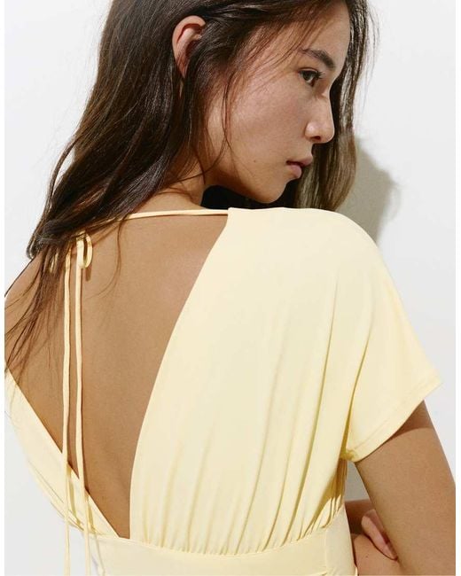 Pull&Bear White Gathered V-Neck Top