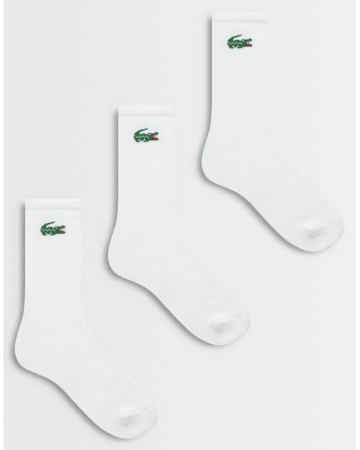 Lacoste White 3 Pack Croc Logo Long Cotton Socks