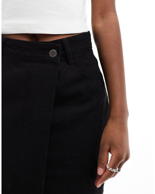 In The Style Black Wrap Denim Mini Skirt