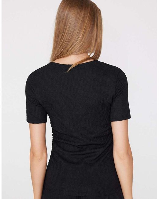 Tezenis Black Short Sleeve Crinkle Top With Gathering
