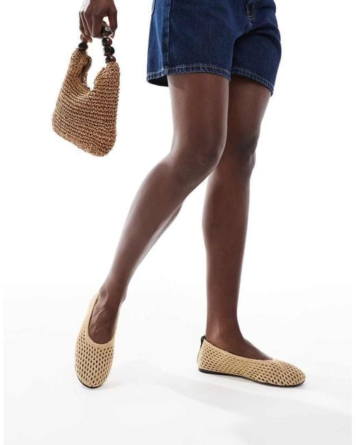 Bershka Blue Raffia Ballet Pumps