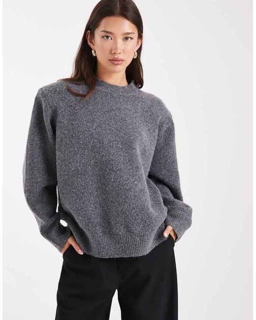 ASOS Gray Drop Shoulder Pad Longline Sweater